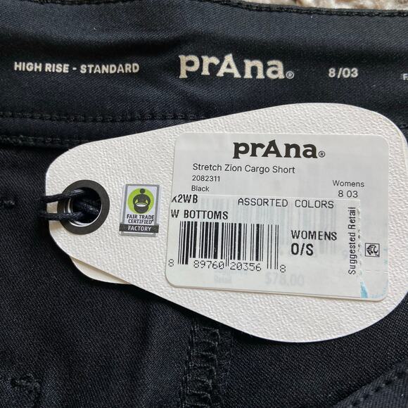 Prana Stretch Zion Cargo 3" Short Women's 8 Black Standard Fit High Rise Stretch - Picture 7 of 13
